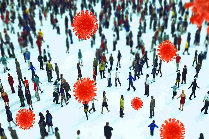 Contagion of the disease in crowded places. 3D Rendering